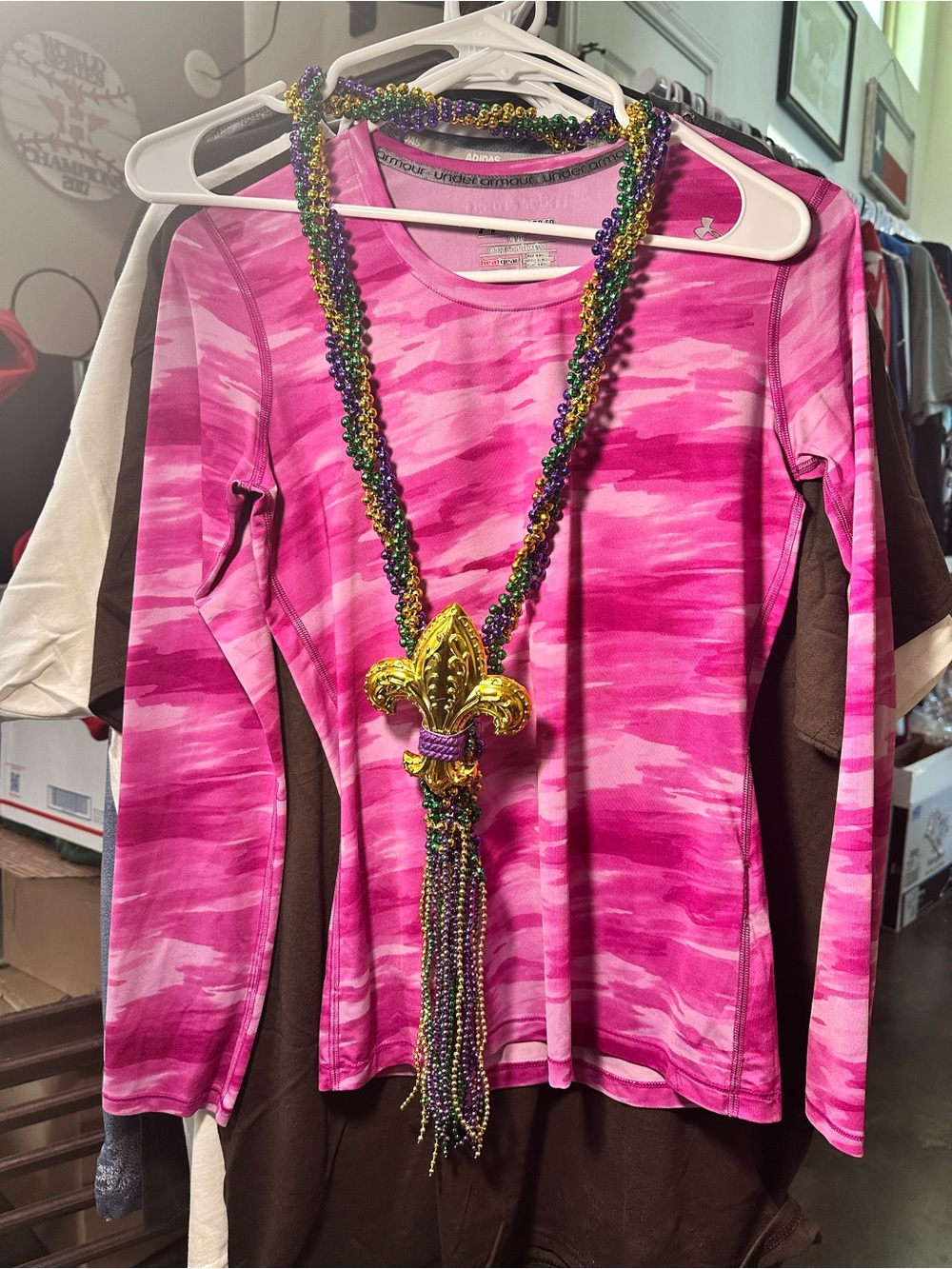 Mardi Gras Fleur de Lis Metallic Bead Necklace (Purple, Green, and Gold)